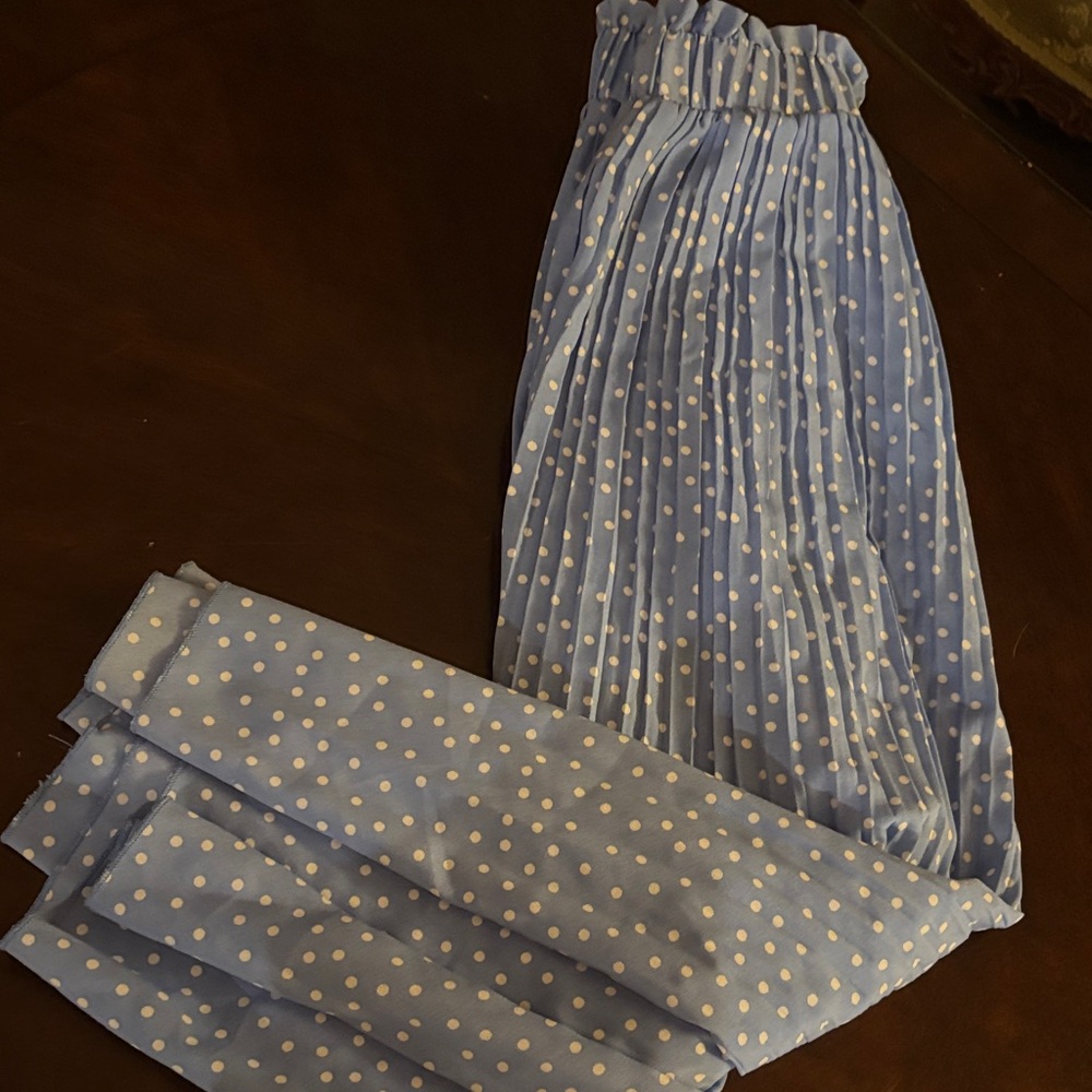 Blue Polka Dot Pleated A-Line Skirt - Picture 4 of 8
